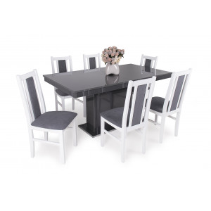 Fehér székek + Magasfényű antracit asztal