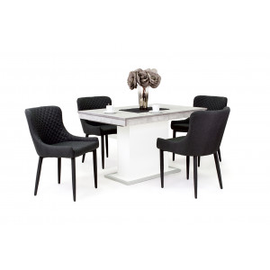 Beton - fehér asztal + fekete szék