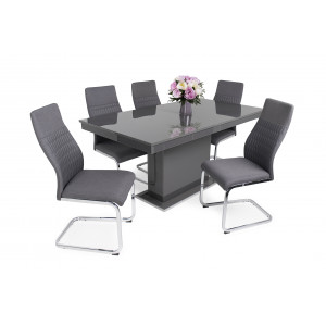 Magasfényű antracit asztal + sötétszürke szék