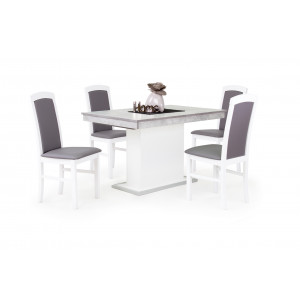 Beton - fehér asztal + fehér - szürke textilbőr szék